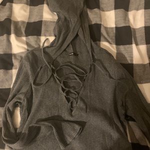 Cropped lace up sweater top